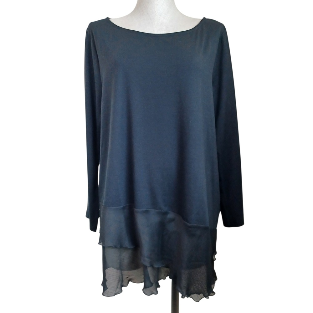 Soft‎ Surroundings Black Layered Hem Tunic Top Long Sleeve Plus Size 1X 5DG69